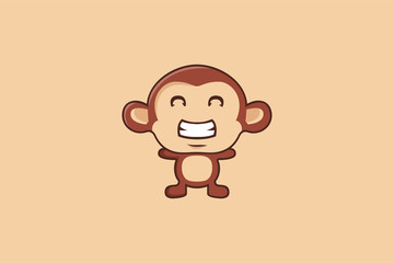 Cute Little Monkey logo design template, looks happy with a smile on his face