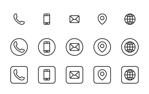 3 Different contact information icons in vector, Black