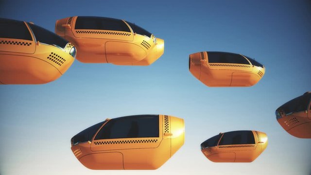Autonomous Driverless Future EV Taxi City Traffic