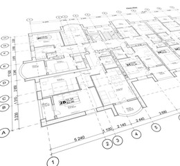 Detailed architectural plan, floor plan, layout, perspective view