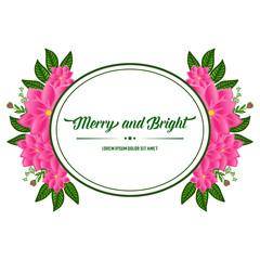 Ornament of pink wreath frame, for decoration various card merry and bright. Vector