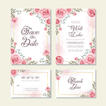 Lovely Wedding Invitation Card With Watercolor Flower Decoration