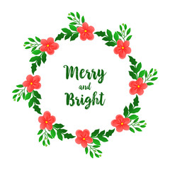 Card merry and bright with decoration of modern orange flower frame. Vector