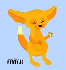 Cute cartoon character Fox Fenech. Children's illustration.Vulpes zerda.