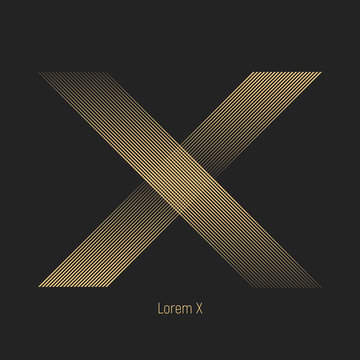 Halftone effect golden color lines that makes a letter "X".