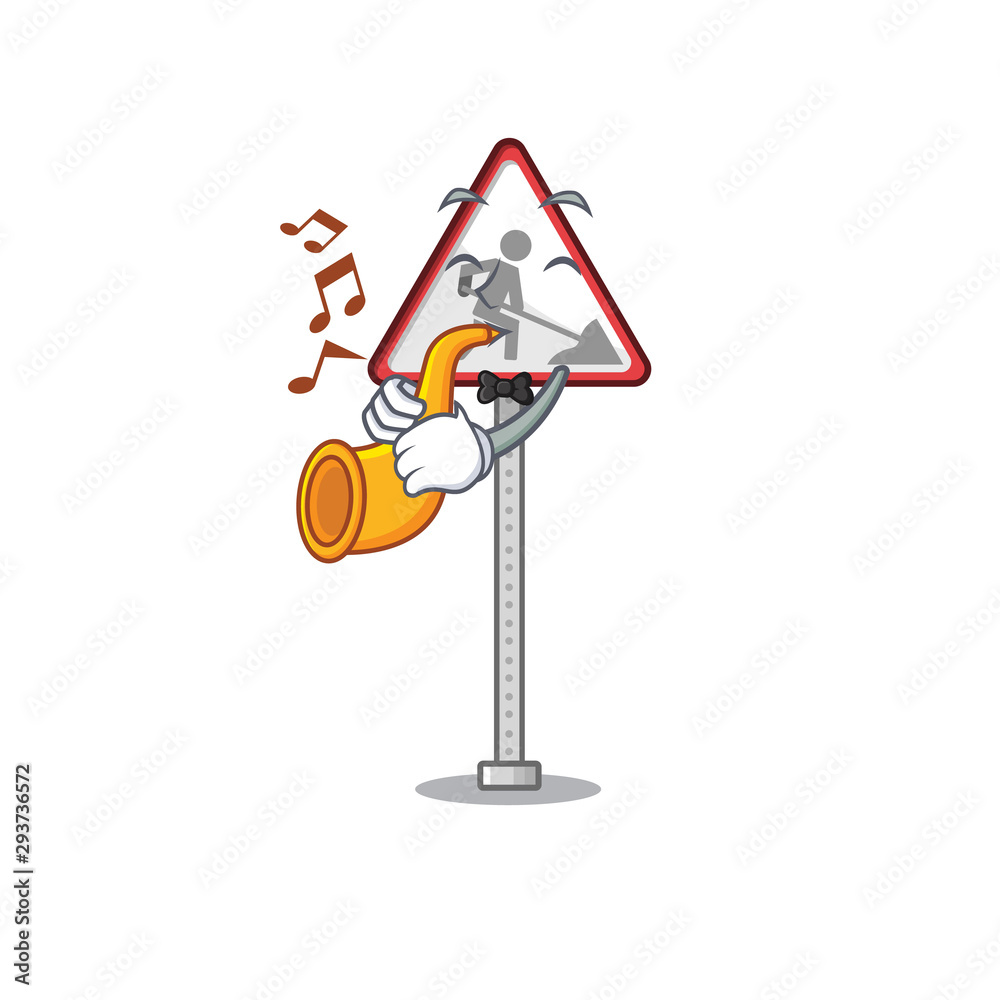 Sticker With trumpet road work sign isolated the cartoon