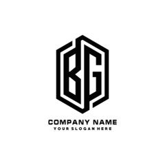 BG initials business abstract logo in the shape of a hexagon, with a thick line connected around the letters