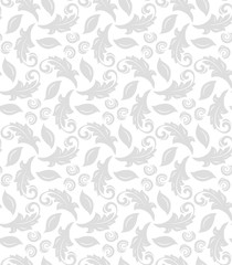 Fototapeta na wymiar Floral vector ornament. Seamless abstract classic background with light leaves. Pattern with repeating floral elements. Light silver ornament for fabric, wallpaper and packaging