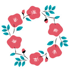 Red camellia flowers frame illustration