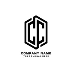 CC initials business abstract logo in the shape of a hexagon, with a thick line connected around the letters