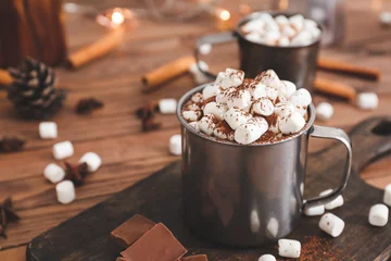 Deurstickers Cup of hot chocolate with marshmallows on table © Pixel-Shot