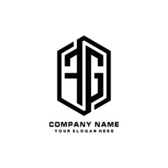 FG initials business abstract logo in the shape of a hexagon,.with a thick line connected around the letters