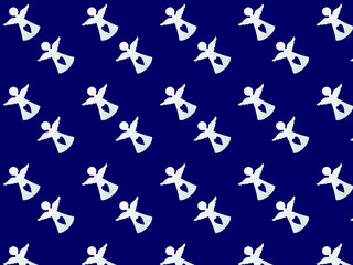  Angel. Seamless pattern of little figures of white angels on a blue background.