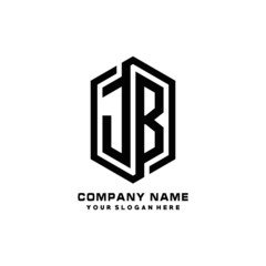 JB initials business abstract logo in the shape of a hexagon, with a thick line connected around the letters