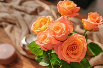 Rose flowers on table, closeup