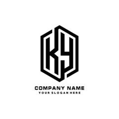 KY initials business abstract logo in the shape of a hexagon, with a thick line connected around the letters