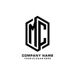 MC initials business abstract logo in the shape of a hexagon, with a thick line connected around the letters