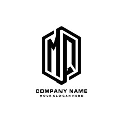 M initials business abstract logo in the shape of a hexagon, with a thick line connected around the letters