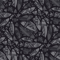 Black and white school of fish seamless pattern