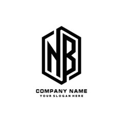 NB initials business abstract logo in the shape of a hexagon, with a thick line connected around the letters