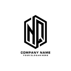 NQ initials business abstract logo in the shape of a hexagon, with a thick line connected around the letters