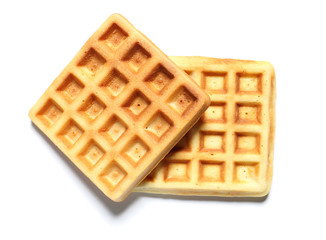 Tasty waffles on white background