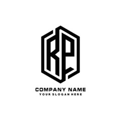 RP initials business abstract logo in the shape of a hexagon, with a thick line connected around the letters