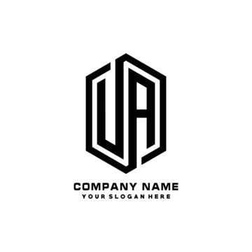 UA initials business abstract logo in the shape of a hexagon, with a thick line connected around the letters