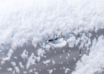 Car covered with snow in the winter