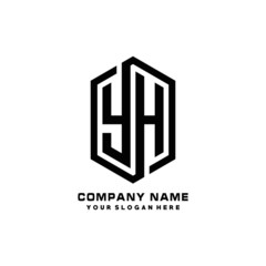 Fototapeta premium YH initials business abstract logo in the shape of a hexagon, with a thick line connected around the letters
