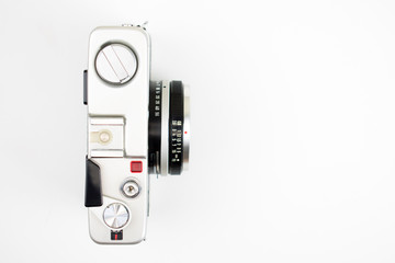 Top view, Vintage camera on a white background. Isolated background.