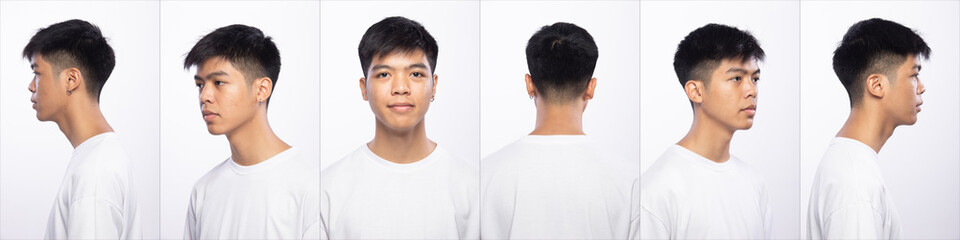 Collage pack group of Asian Teenager man before make up hair style. no retouch, fresh face with...