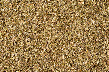 Dried marjoram texture. Background with copyspace. Close up. Top view