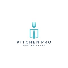 logo design of a professional kitchen, or fork with a tie