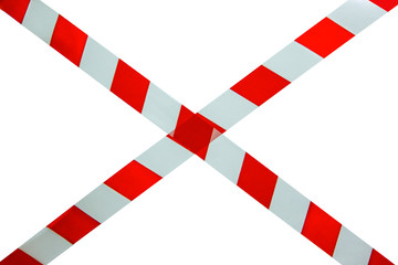 Obraz premium red and white tape marking the passage is prohibited on a white background