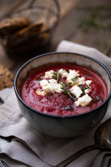 Beetroot and goat cheese soup