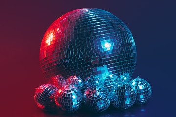 Big disco ball close up on dark background