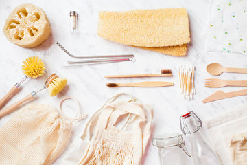 Basic zero waste set for living on light marble