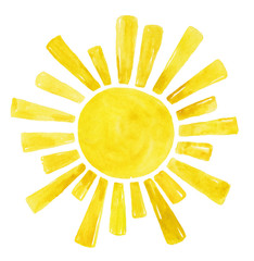 Żółty akwareli słońce, kreskówki ilustracja - 293750934