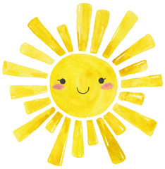 Fototapeta Yellow Watercolor sun, cartoon illustration obraz