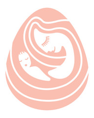 Illustration of a mother with a baby. Egg shaped icon in flat style. Care concept. Vector illustration isolated on white background.