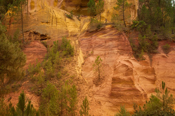 Ocher cliffs near Roussillon, Vaucluse department, Provence-Alpes-Côte d'Azur region, France,...