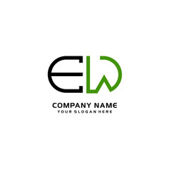 Icon Design Logo Letters EW Minimalist, oval-shaped logo, with colors, black, green, orange
