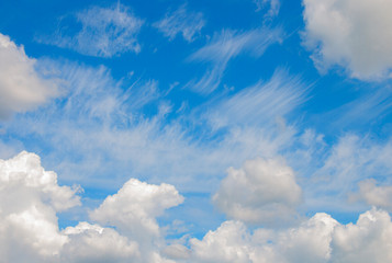 white cumulus clouds in the blue sky