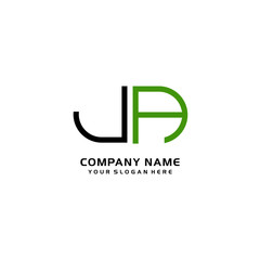 Icon Design Logo Letters JA Minimalist, oval-shaped logo, with colors, black, green, orange