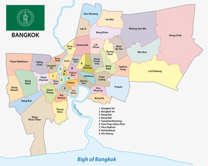 Naklejka premium mapa administracyjna i polityczna bangkoku z flagą