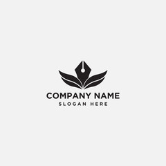 leaf pen logo design template - vector
