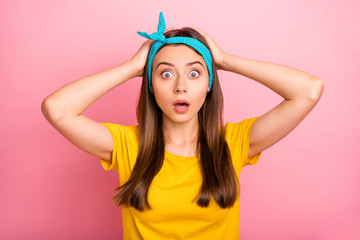 Photo of pin-up deeply inhaling staring feared girl having observed her ex messaging her while...