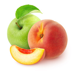 Naklejka na ściany i meble Composition with apple and peach isolated on a white background.