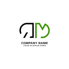 Icon Design Logo Letters QM Minimalist, oval-shaped logo, with colors, black, green, orange